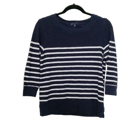 Gap Womens Blue White Striped Pullover Sweater Size Small 3/4 Sleeve Casual Knit - Picture 2 of 5